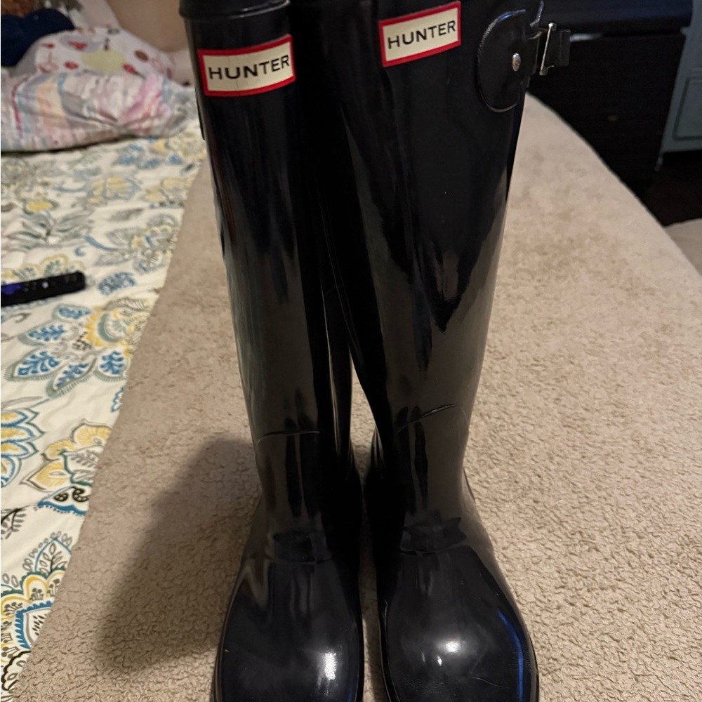 Hunter Glossy Black Tall Boots